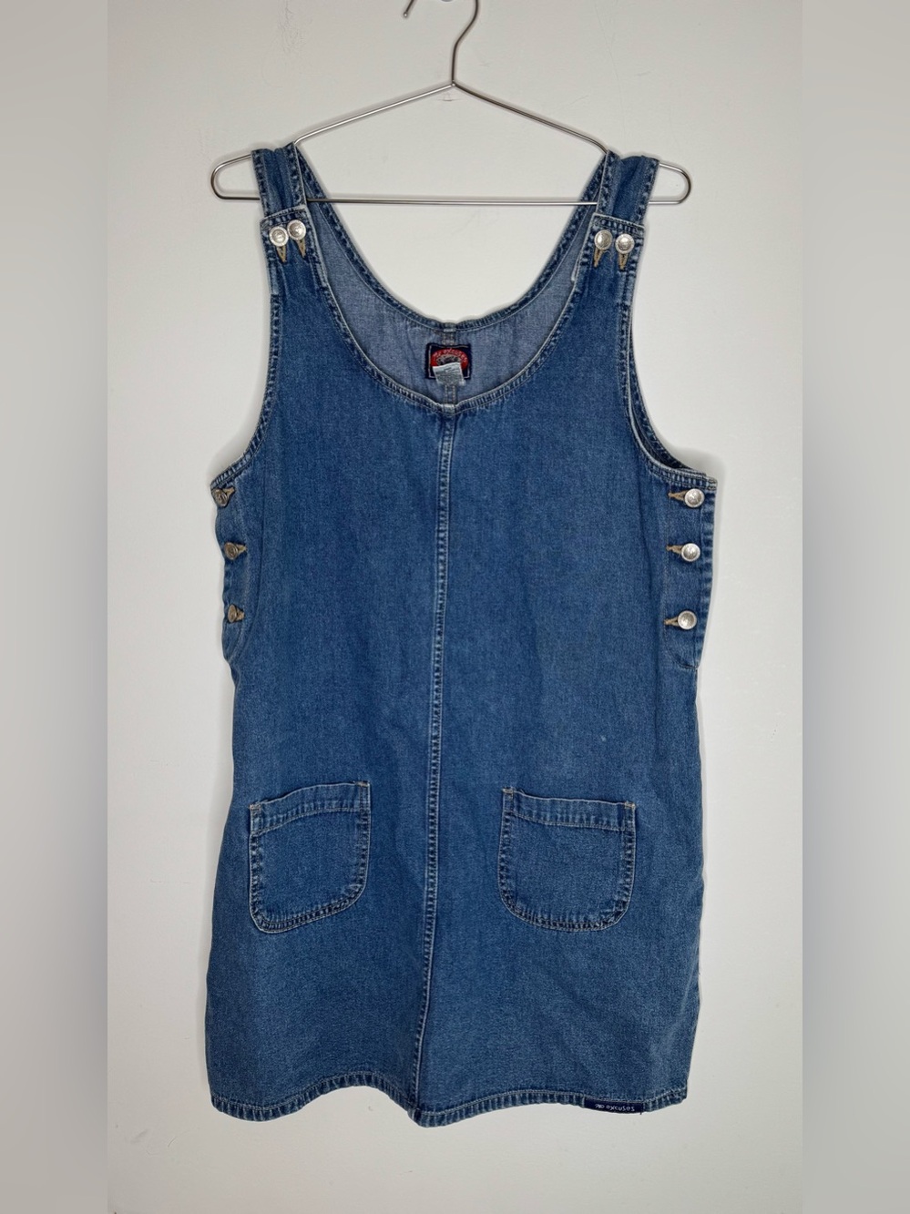 90s No Excuses Denim Zip Jumper Dress Light Wash Blue Size Large Cotton Vintage